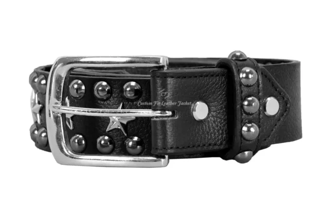 Women's Rhinestone Studded Leather Belt 115 ml / Black