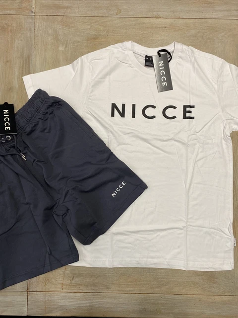 Nicce mens t shirt and shorts set size large grey White RRP £70