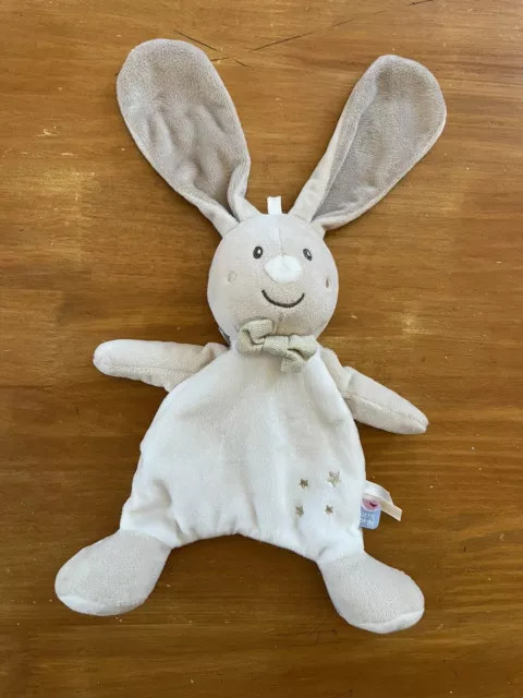 Lo/Doudou Plat Sucre D'orge Lapin Blanc Beige Etoile Or Noeud Tbe
