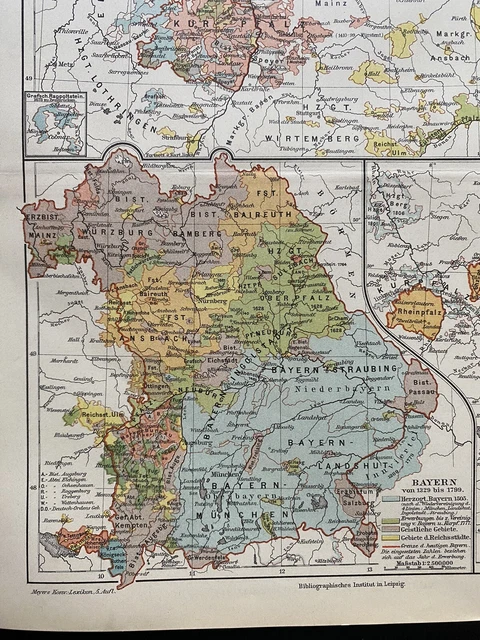 ANTIKE HISTORISCHE LANDKARTE: Geschichte von Bayern und Kurpfalz um ...