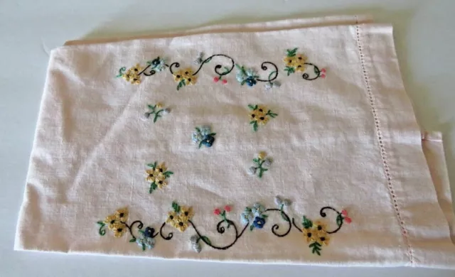 Vintage Finger Tea Hand Towel Light Pink Embroidered Flower Design 19" x 13"