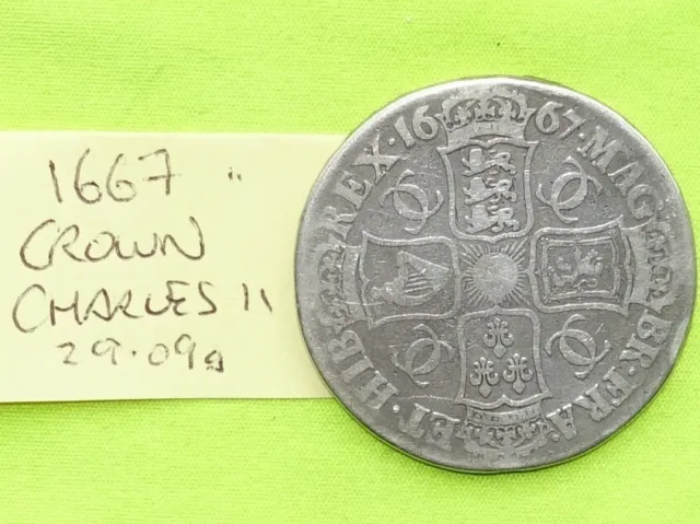 1667 Silver CROWN Coin King Charles II (1660-1685) 29.09 grams ESC 35