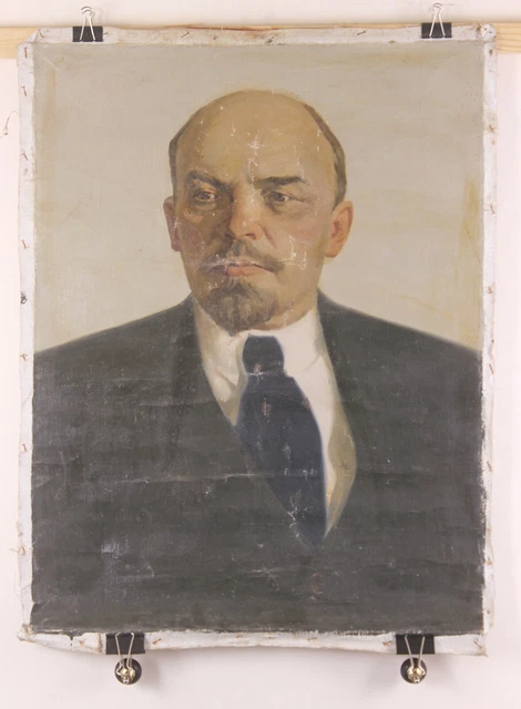 Soviet vintage portrait - Oil on Canvas VLADIMIR LENIN Communist Party Leader