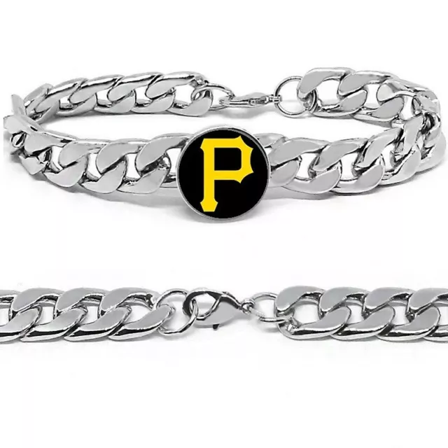 Pittsburgh Pirates Mens Womens 12mm Wide Link Stainless Chain Bracelet Gift D4