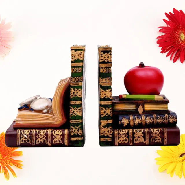 2PCS Retro Resin Buchstützen Apple Eyeglass Book End Desktop Ornament für