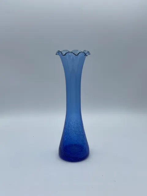 Cobalt Blue Pilgrim Crackle Glass Bud Vase Vintage Mid Century 7"x 2"