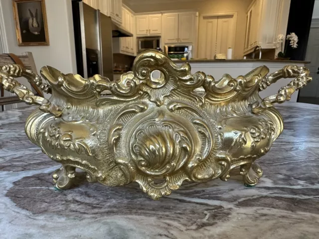 Vintage Brass Italian Style Rococo Jardiniere Planter Made in Italy