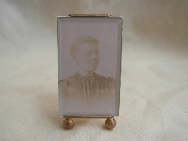 ANTIQUE FRENCH  BRASS,BEVELED GLASS MINIATURE PHOTO FRAME,LATE 19th.