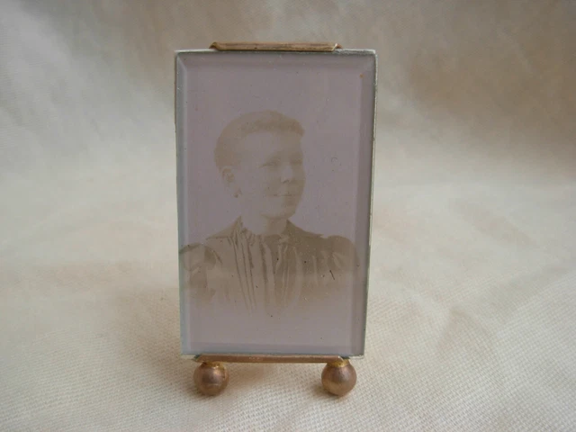 ANTIQUE FRENCH  BRASS,BEVELED GLASS MINIATURE PHOTO FRAME,LATE 19th.