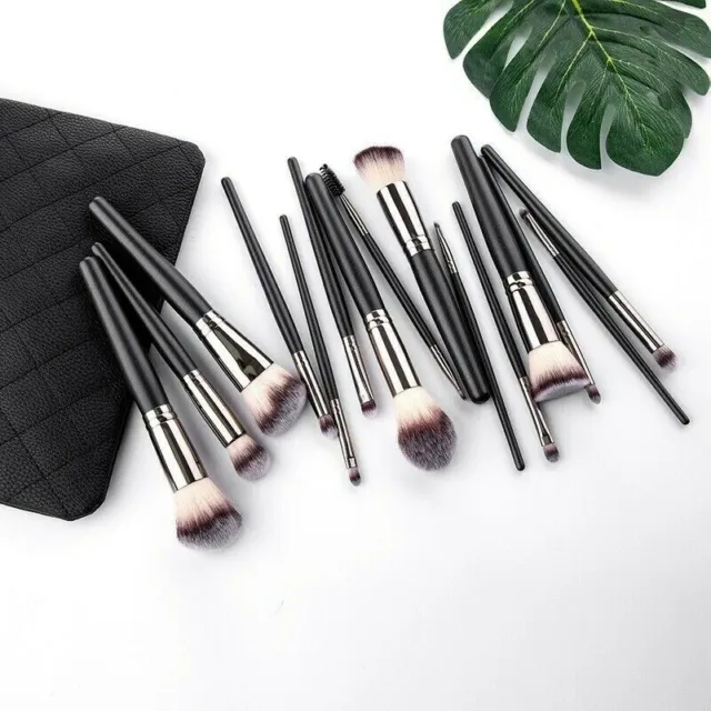 15pcs Maquillage Brosses Set Kit Cosmétique Poudre Yeux Ombre Base Noir