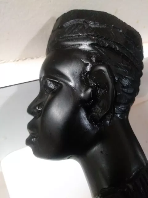 SUPERB African Ebony Wood Carved Bust (Ethnic Carving/ Sculptor) 4 x 9 inches. 3