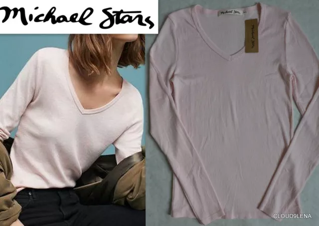 NWT MICHAEL STARS Tickle Pink Shine V-Neck Long Sleeve T-Shirt  Anthropologie