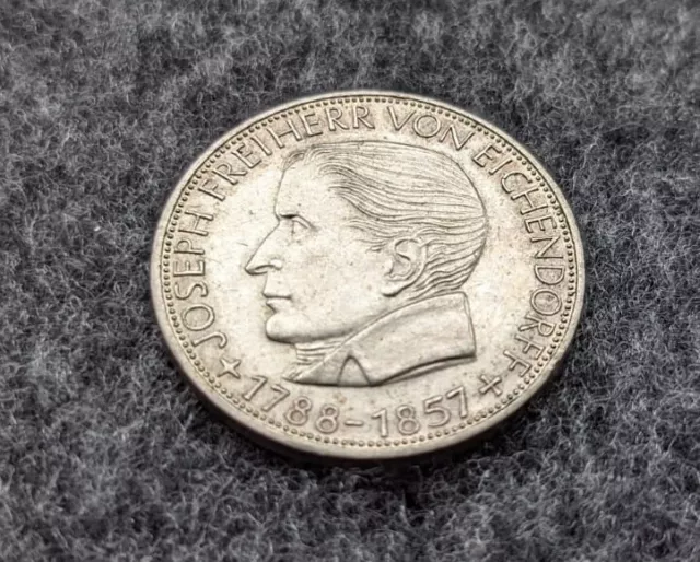 5 DM Gedenkmünze 1957 Joseph Freiherr von Eichendorff BRD Silber sehr schön