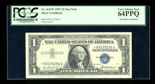 DBR 1957 Silver STAR *A Block Fr. 1619* PCGS 64 PPQ Serial *63135256A