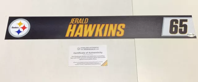 Jerald Hawkins game used 2019 Preseason locker room nameplate Steelers COA