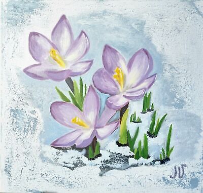 Arte original de flores, pintura al óleo sobre lienzo, flores de primavera...