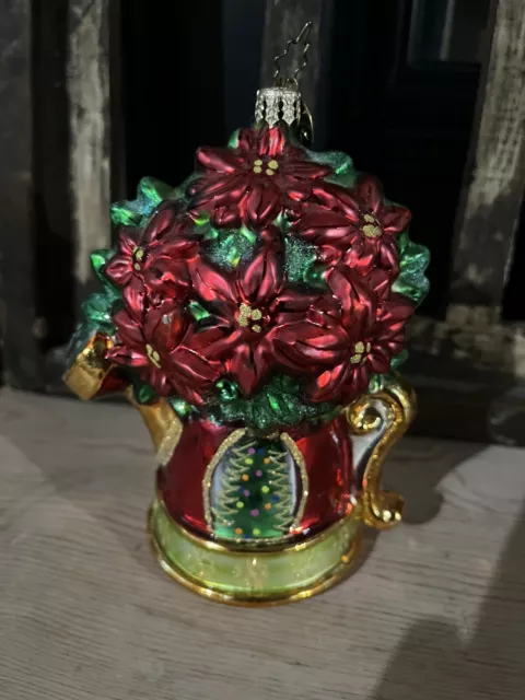 Retired Christoper Radio Watering Can Poinsettia Christmas Ornament