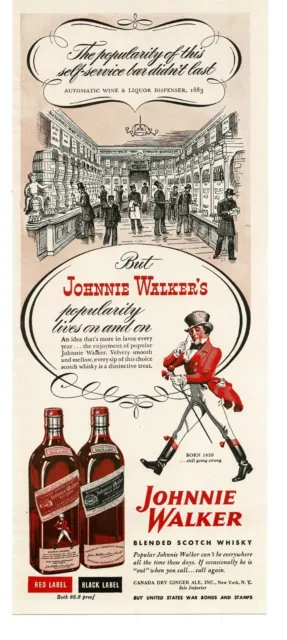 1945 Johnnie Walker Red Black Scotch Self-Service Bar art WWII Vintage Print Ad