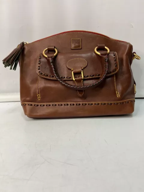 Dooney & Bourke Florentine Leather Pocket Satchel Chestnut NO removable strap #1