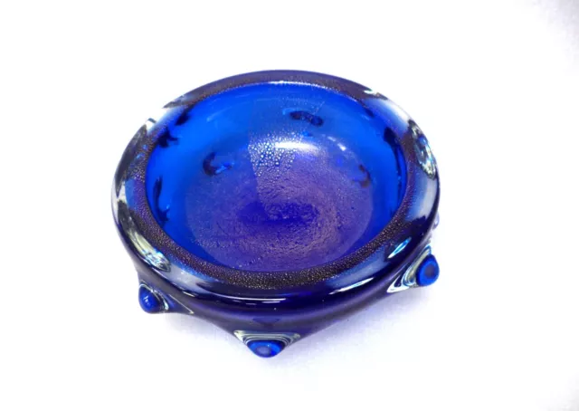 Murano  Venetian  Archimede  Seguso Blue And Gold  Art  Glass  Bowl  Vase