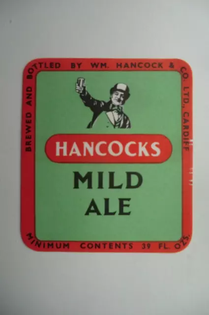 NEUWERTIG HANCOCK CARDIFF MILD ALE 39 Flüssigunzen BRAUEREI BIERFLASCHE ETIKETT