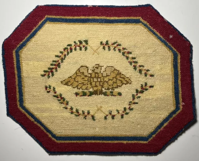 Handmade Vintage Doll House Miniature Needlepoint Eagle Red Blue Gold Area Rug