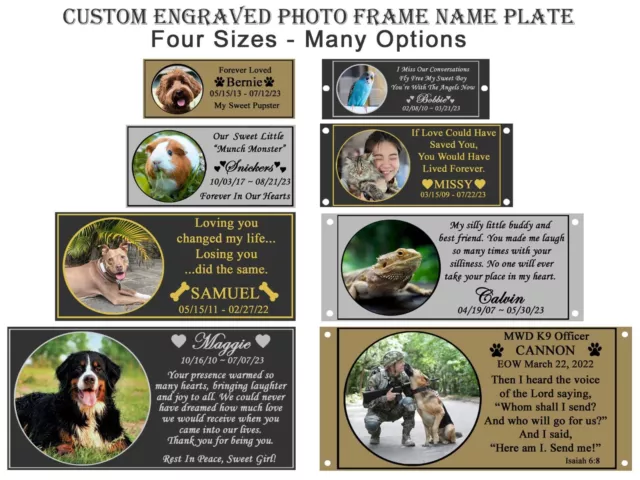 Custom Engraved Photo Frame Name Plate, Pet Loss Memorial Plaque, Dog, Cat, Any