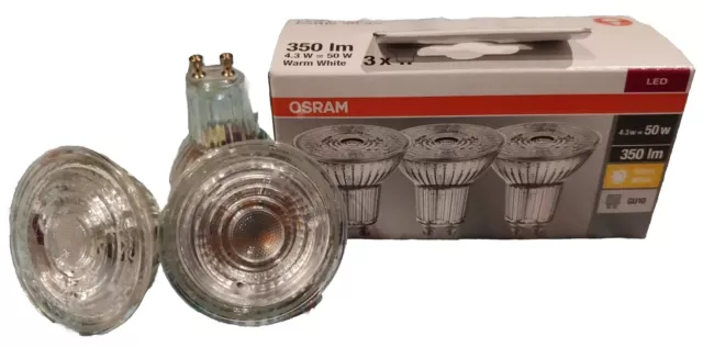 3x OSRAM LED PAR16 50 GU10 Strahler Spot 350lm 36° 2700K warmweiß 4.3W = 50W
