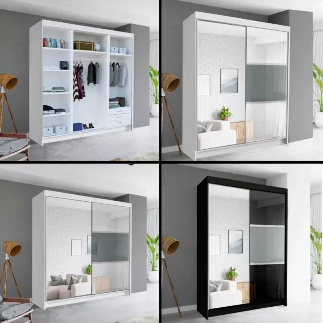 Manhattan High Gloss Sliding Doors Wardrobe Adjustable Shelves and Hanging Rails