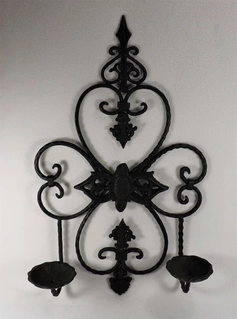 Vintage Wrought Iron Wall Sconce Candle Holders Ornate Hand Forged Iron 23" TALL