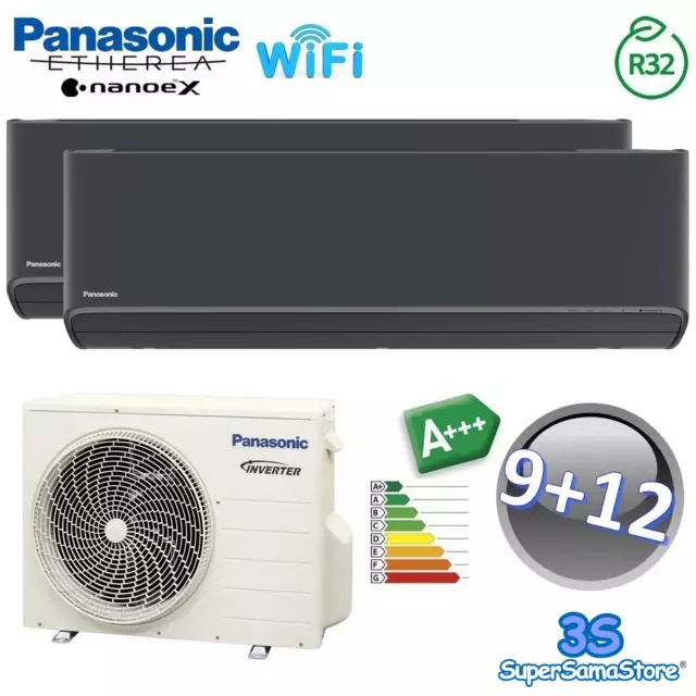 3S CLIMATISEUR PANASONIC DUAL SPLIT ETHEREA GRAPHITE SÉRIE Z 9k+12k WIFI NANOEX