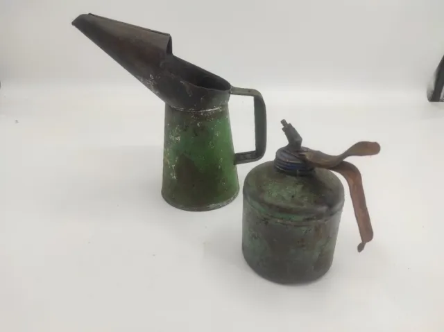 2x Vintage Oil Jug Pourer Cans