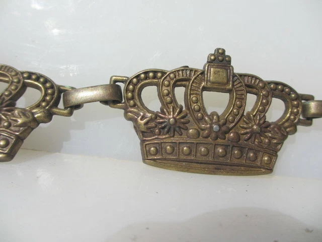 Victorian Brass Chain Light Old Antique Belt Curtain Tie Back Holder Crown 42"L 7