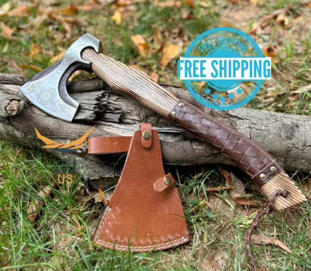 Custom Hand Forged Steel Viking Bearded Camping Hatchet Tomahawk Axe