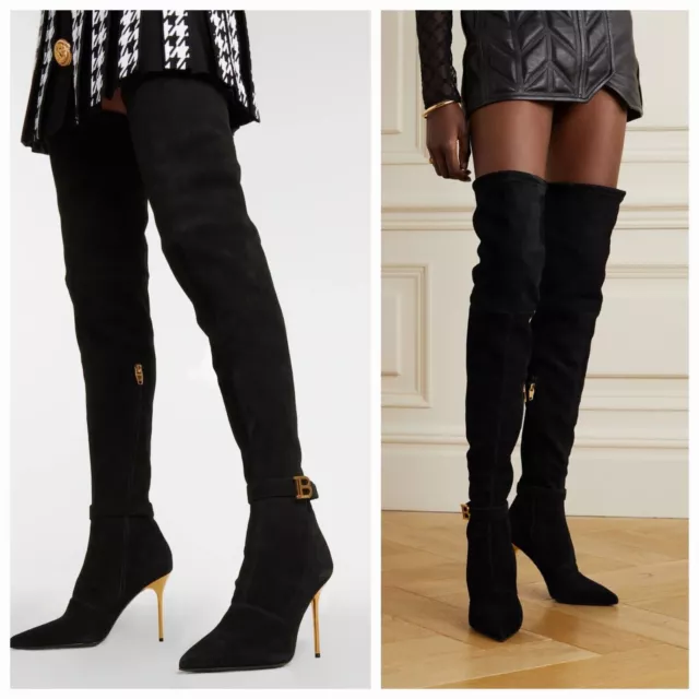 Balmain black suede Over The Knee Thigh High Boots NiB 39