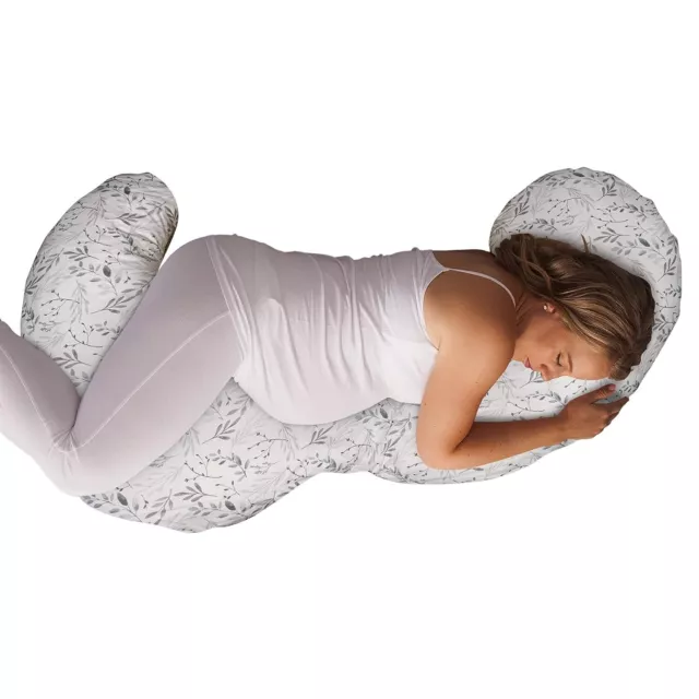 Boppy Total Body Pregnancy Pillow Gray Scattered Leaves for Full-body Support