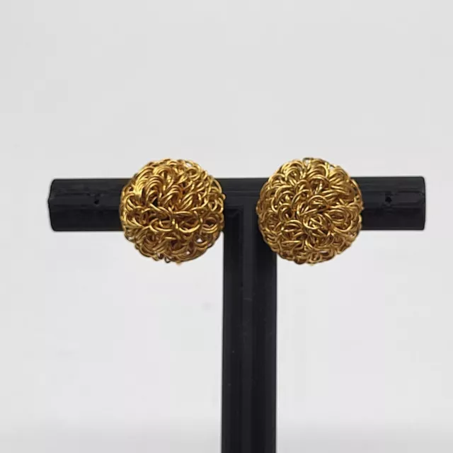 VTG Wire Ball Gold Tone Adjustable Clip On Earrings Patent 3.176.475