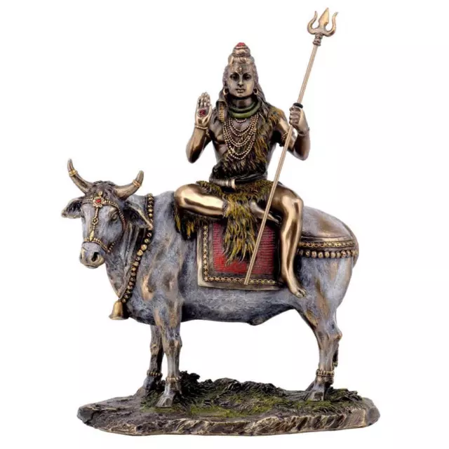 SHIVA ON NANDI THE BULL STATUE 9" Hindu God Bronze Resin HIGH QUALITY Deity NEW