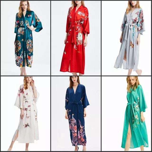 Damen Boden-Lange 100% SEIDE Kimono Morgenmantel Robe Japanisch Yukata Nachthemd