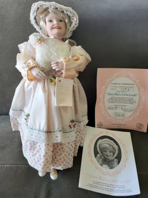 Edwin Knowles Porcelain Doll Mary had A Little Lamb 14" with COA