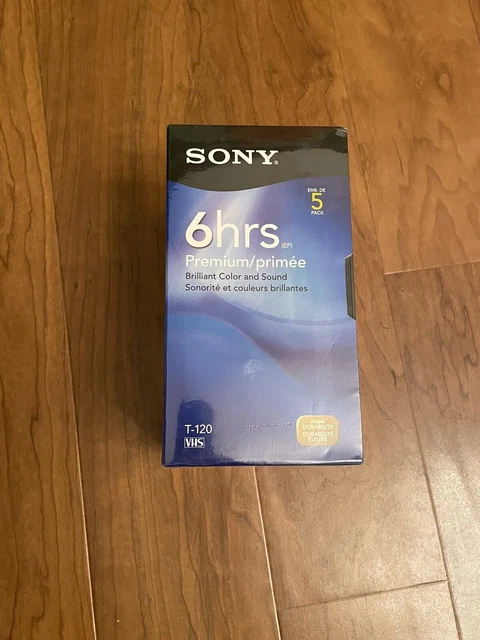 Sony T-120 VHS 5 Pack Premium Grade 6 Hour Blank Tapes High Durability Sealed