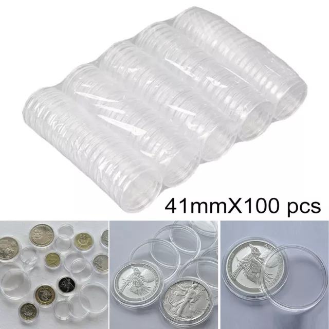 Durable Plastic Round Coin Boxes Capsules Cases 41mm Holds 100 1oz Coins