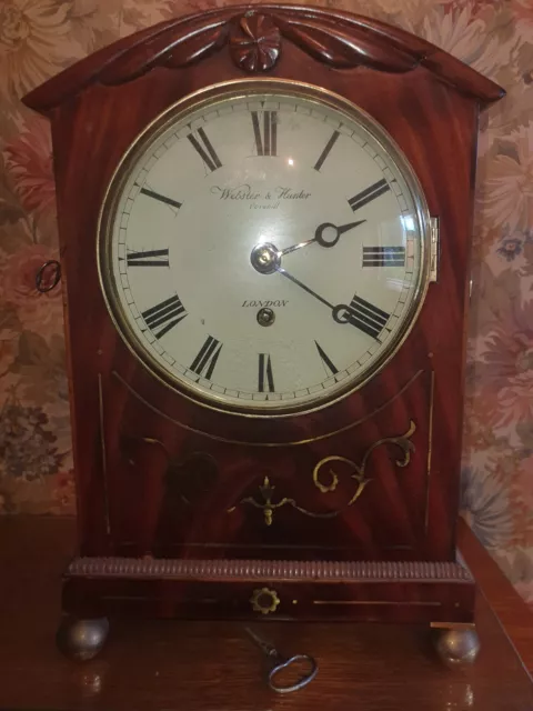 Beautiful antique wooden Webster & Hunter bracket clock WORKING