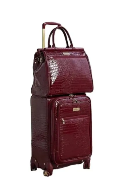 New Samantha Brown 22" Croco Spinner & Dowel Bag Luggage Travel Set - BURGUNDY