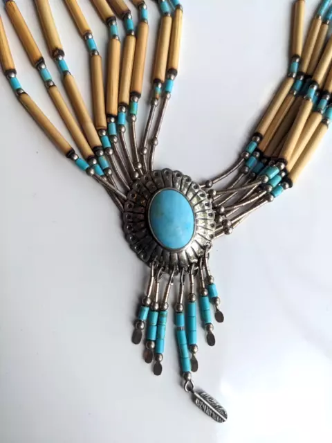 NATIVE AMERICAN MULTI-STRAND Sterling Silver & Turquoise Choker ...