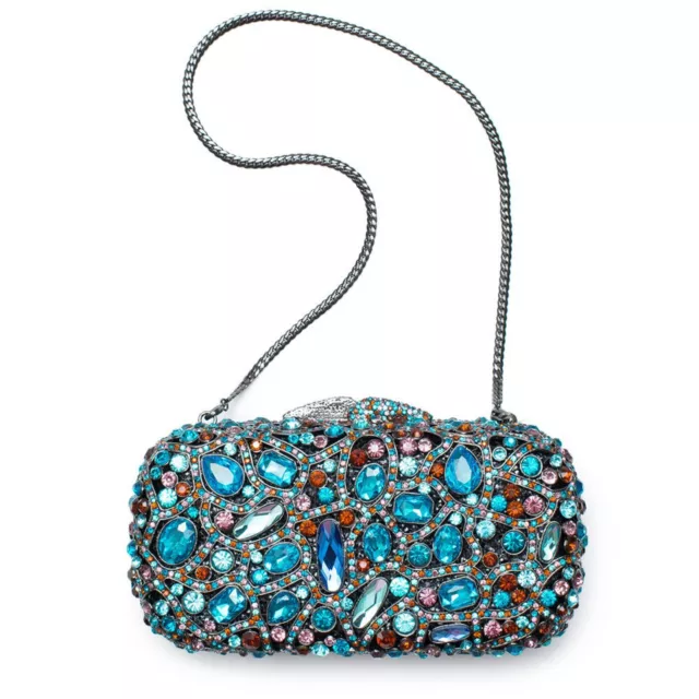 INS Minaudiere Blue Crossbody Chain Strap Bag Handbag Evening Crystal Beaded New
