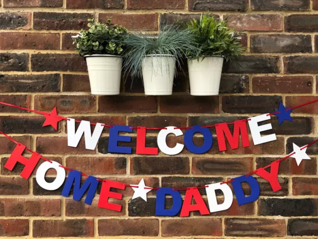 Welcome Home Banner Red White & Blue Personalised