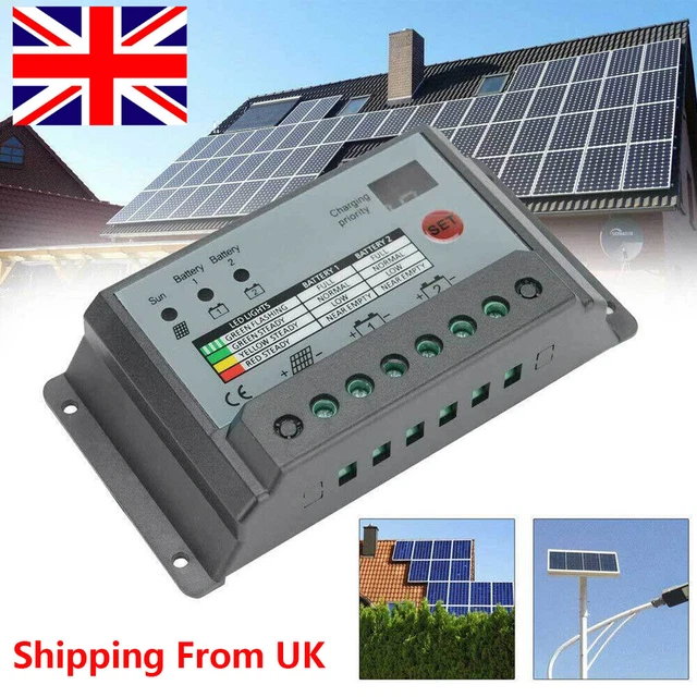 SOLAR CHARGE CONTROLLER Batteries Panel Dual Battery Regulator For 12V