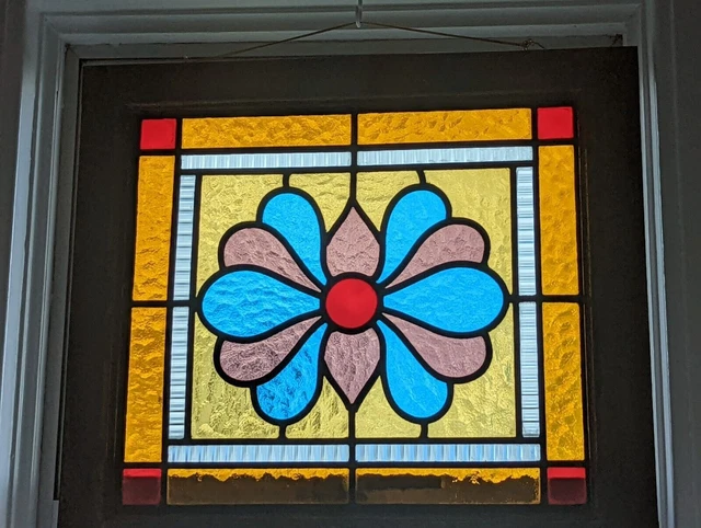 Renovated Compact Vintage English Stained Glass Panel