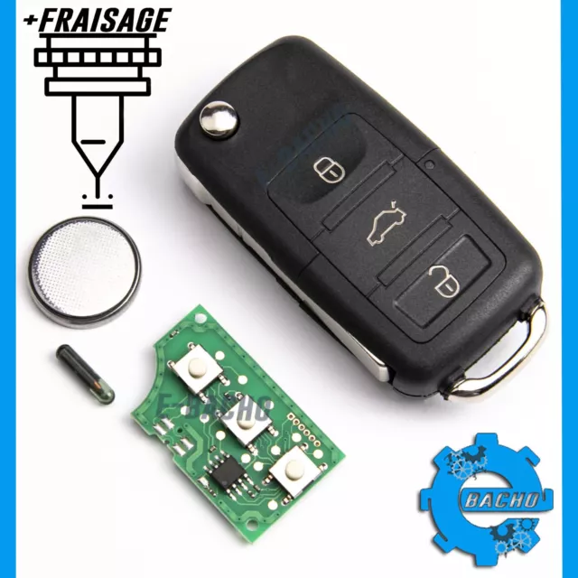 Clé 1K0959753G 434Mhz Adapté À Vw Golf Touran Tiguan Seat Skoda Fabia + Fraisage